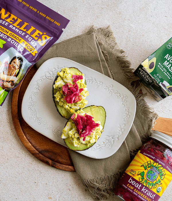 A Plate with Avocados Double Stuffed with Egg Salad