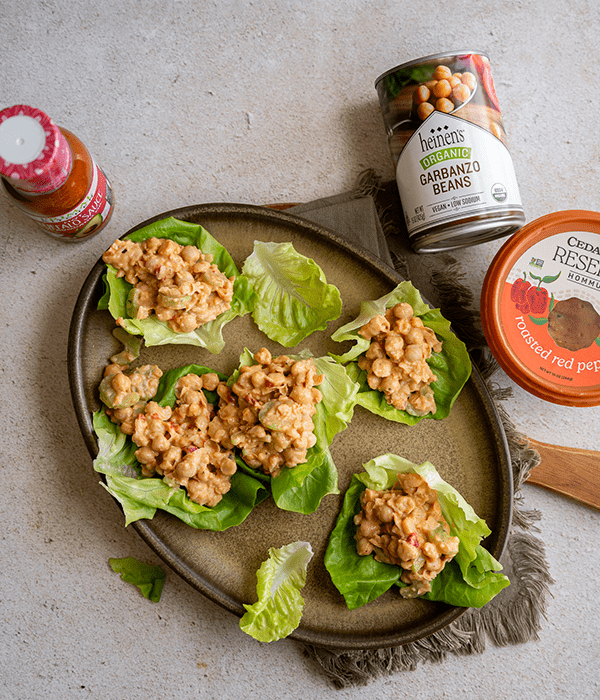 A Plate of Spicy Chickpea Salad Lettuce Cups