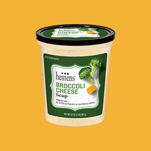 A 32 oz. Container of Heinen's Broccoli Cheddar Soup