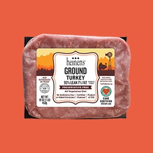 A Package of Heinen's CARE Certified Ground Turkey