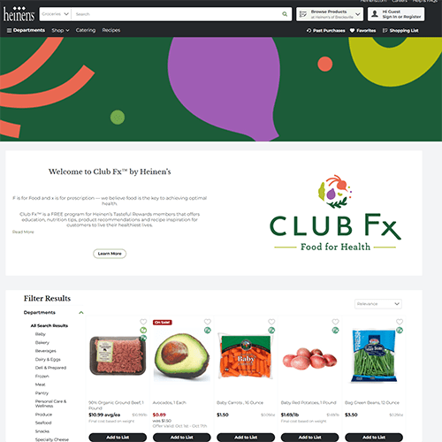 A Club Fx Shopping Page on Heinen's Shop Site