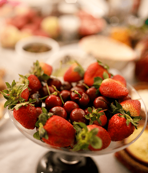 A Tray of Fresh Berries and Cherries on a Platter on a Holiday Table
