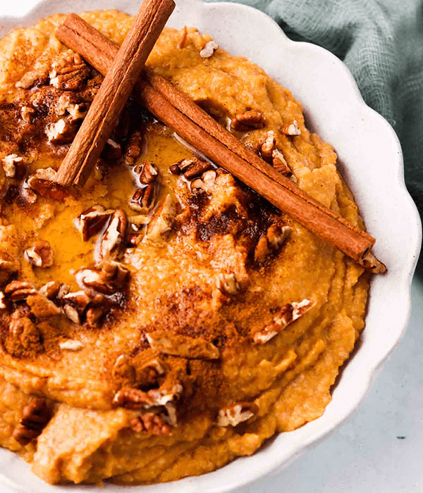 A Small Serving Bowl of Sweet Potato Cauliflower Mash