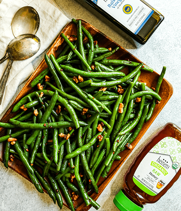 A Baking Tray with Balsamic Glazed Green Beans