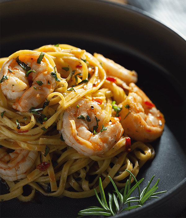 Calbrian Linquini with Shrimp prepared and plated