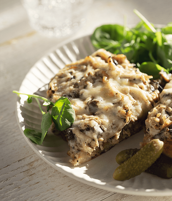 Chicken and Mushroom Tartine prepared and plated