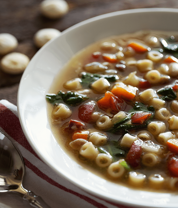 hot minestrone soup plated