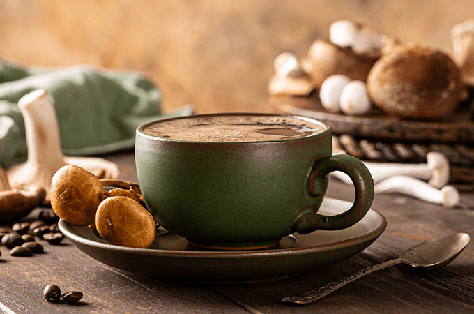 a cup of coffee with mushroom extracts ready to be served