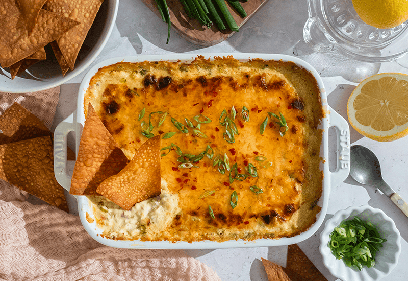 Crab Rangoon Dip with Baked Wonton Chips