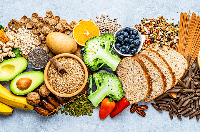 a variety of high fiber content food