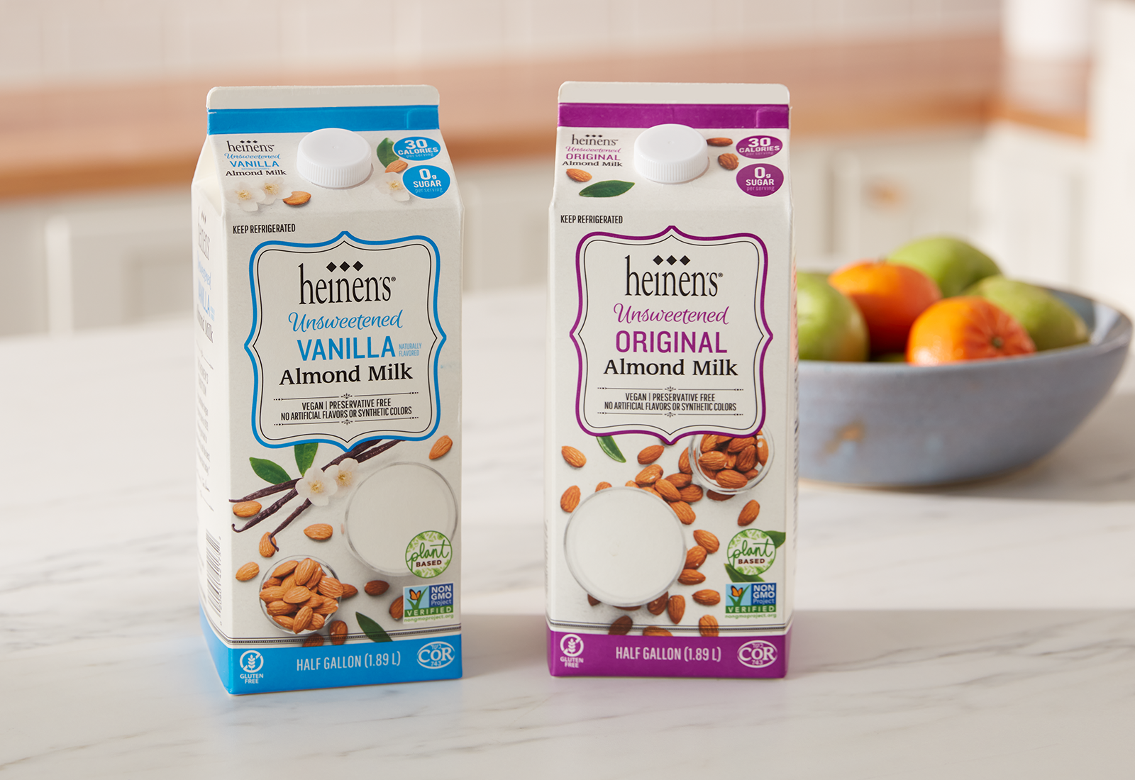 Heinen's Original & Vanilla milk on a counter top