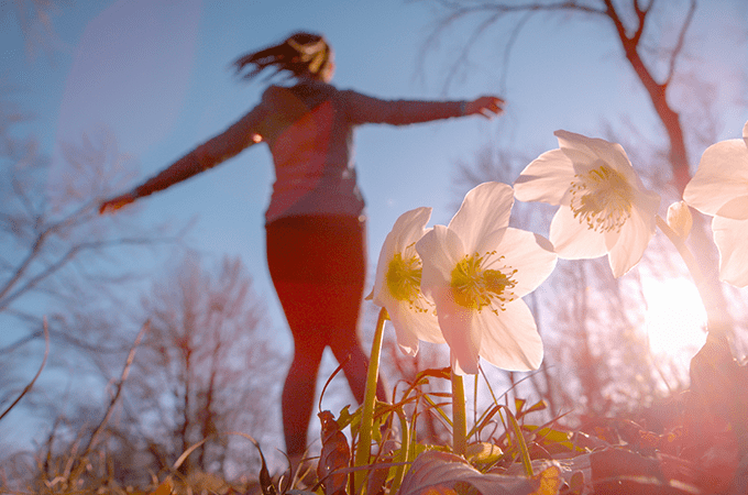 A women enjoying some fresh air in the spring time