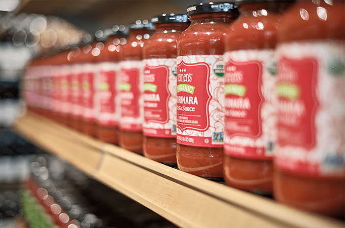 Heinen's Private Label Marinara Sauce on a shelf