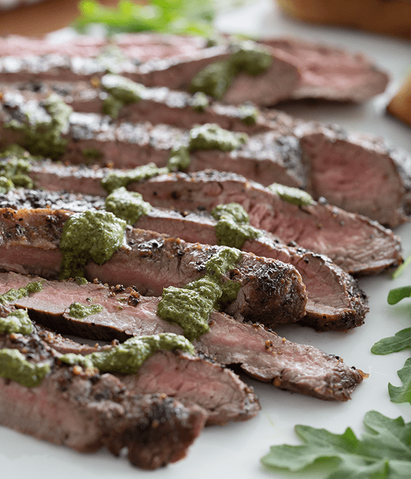 Argentine Flank Steak Chimichurri served with a baguette