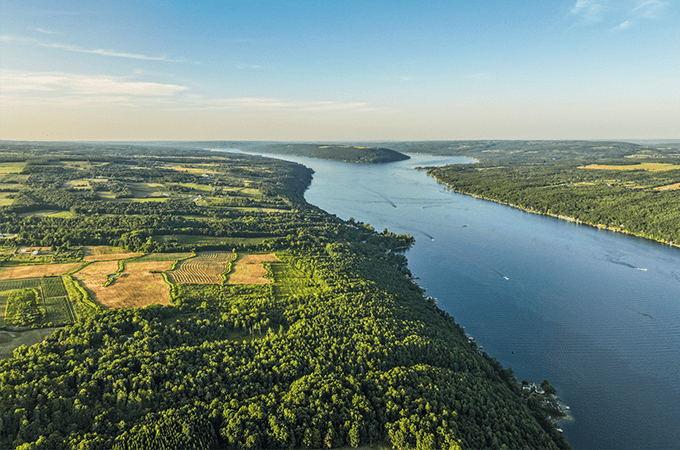 Arial shot of the finger lakes