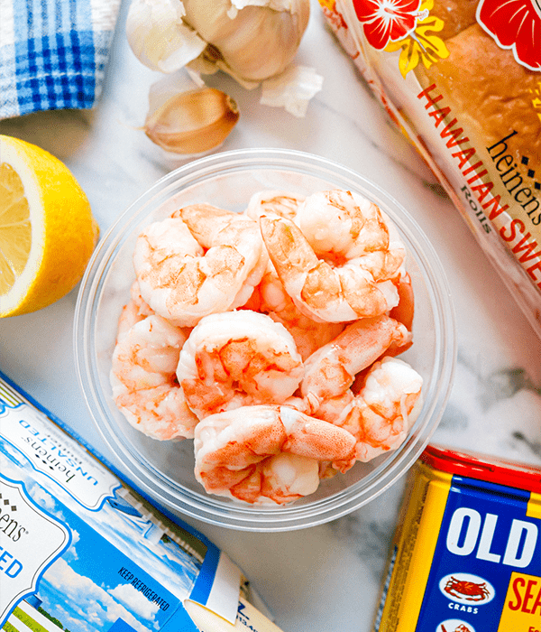 some shrimp from Heinen's in a clear tin