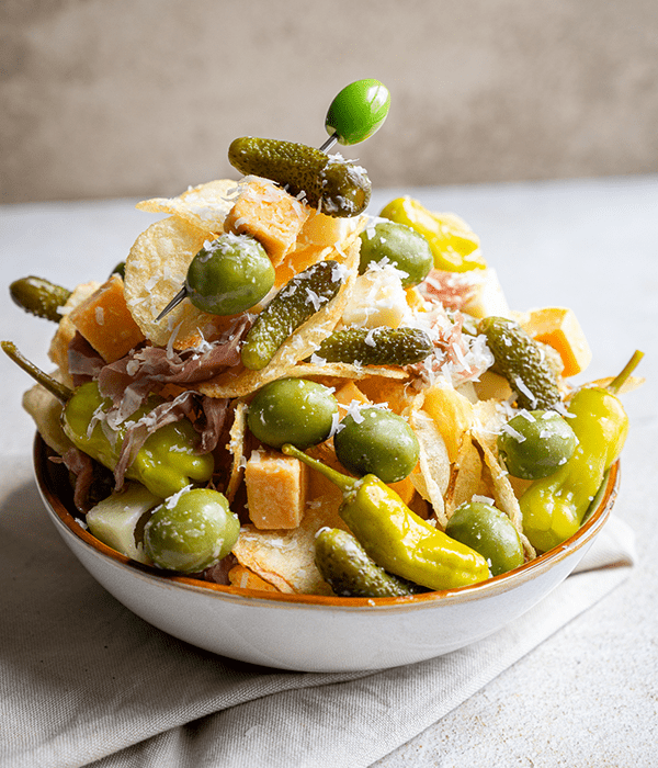 the Italian Kettle Chip Snack Bowl plated in a white bowl on a table