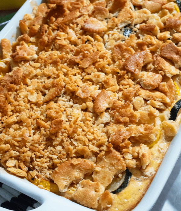 Southern Zucchini Squash Casserole freshly cooked in the pan