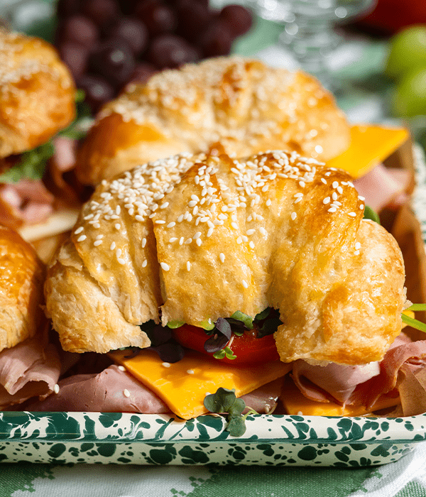 Toasted Ham & Cheese Croissants plated and ready to be served