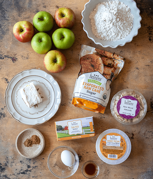 all the ingredients laid on out a table for the Bavarian Apple Torte