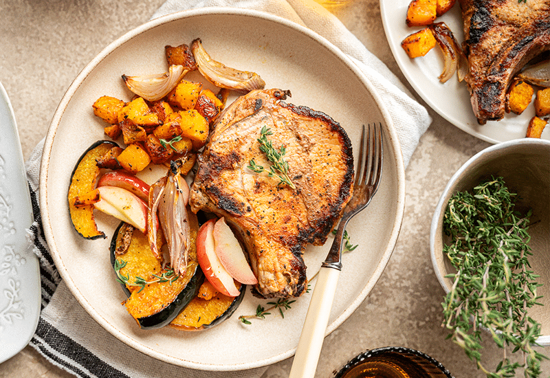 Apple & Squash Bone-In Pork Chops with Harvest Vinaigrette
