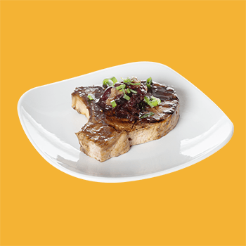 Teriyaki Smoked Pork Chop with Cran-Apple Marmalade