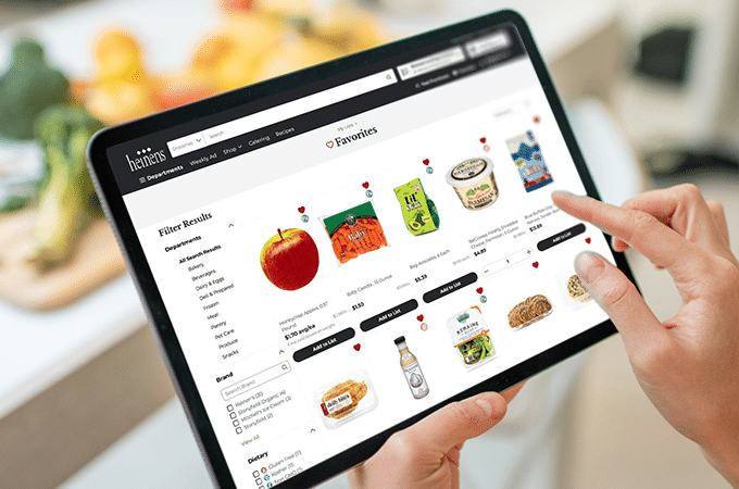 someone using shop.heinens on a tablet