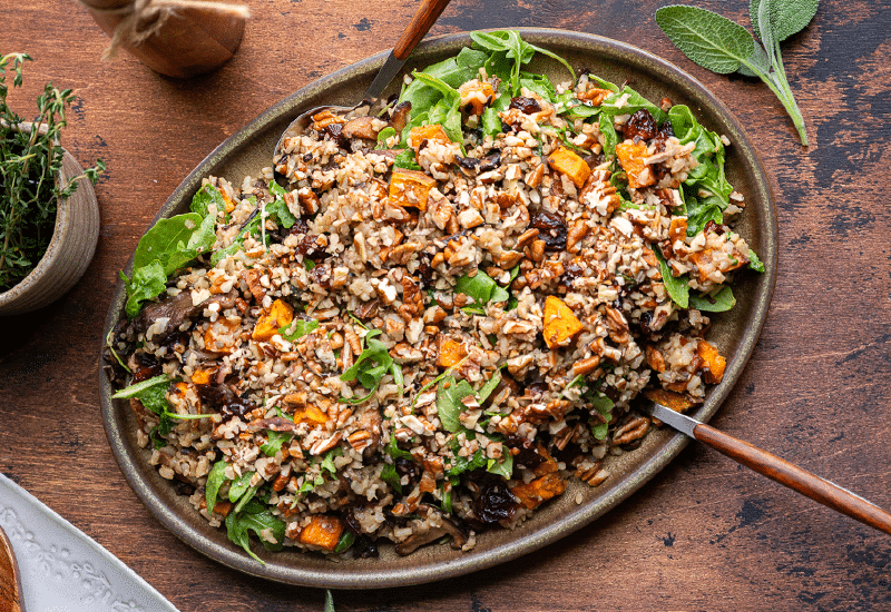 Wild Rice with Sweet Potatoes, Cranberries, and Wild Mushrooms