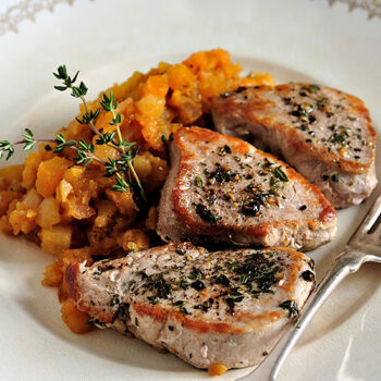 Thyme Dusted Pork Medallions with Pear and Rutabaga Mash