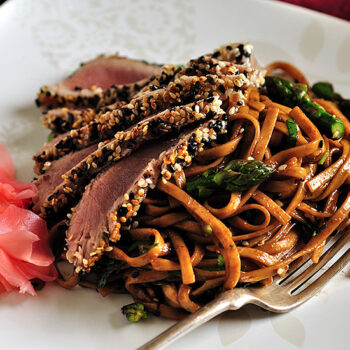 Seared Tuna with Asparagus and Limey Noodles