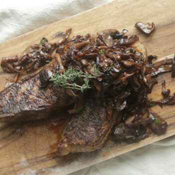 Grilled Strip Steak with Sauteed Mushrooms
