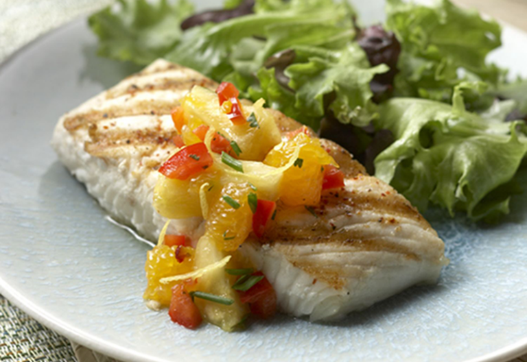 Alaska Halibut with Tangy Fruit Salad Heinen's Grocery Store