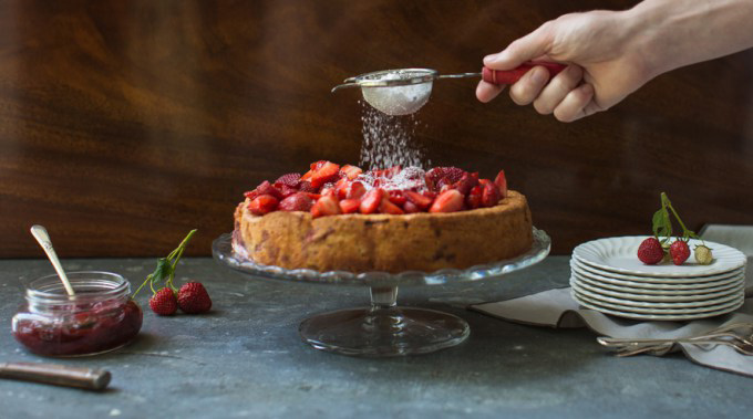 Strawberry Almond Cake and Roasted Strawberries