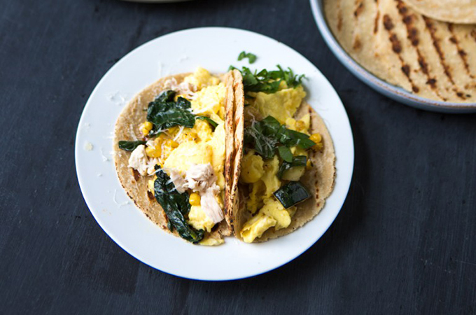 Scrambled Egg and Chicken Tacos