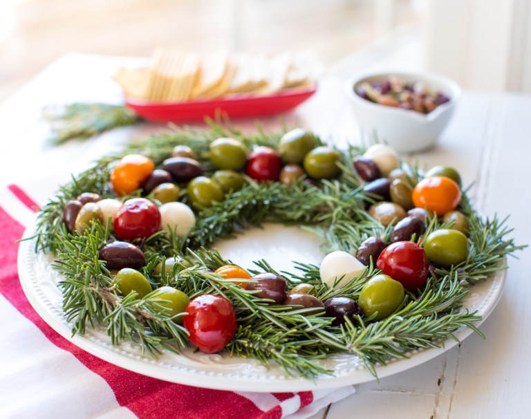 Olive, cheese, and rosemary wreath