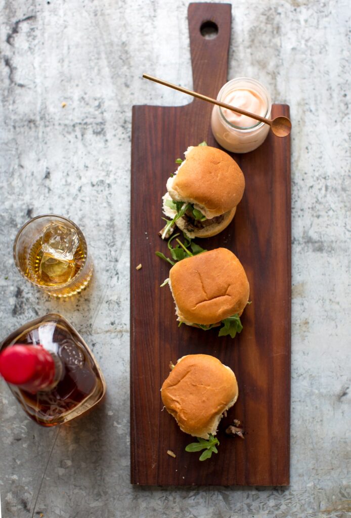 Bison Sliders on a Cutting Board