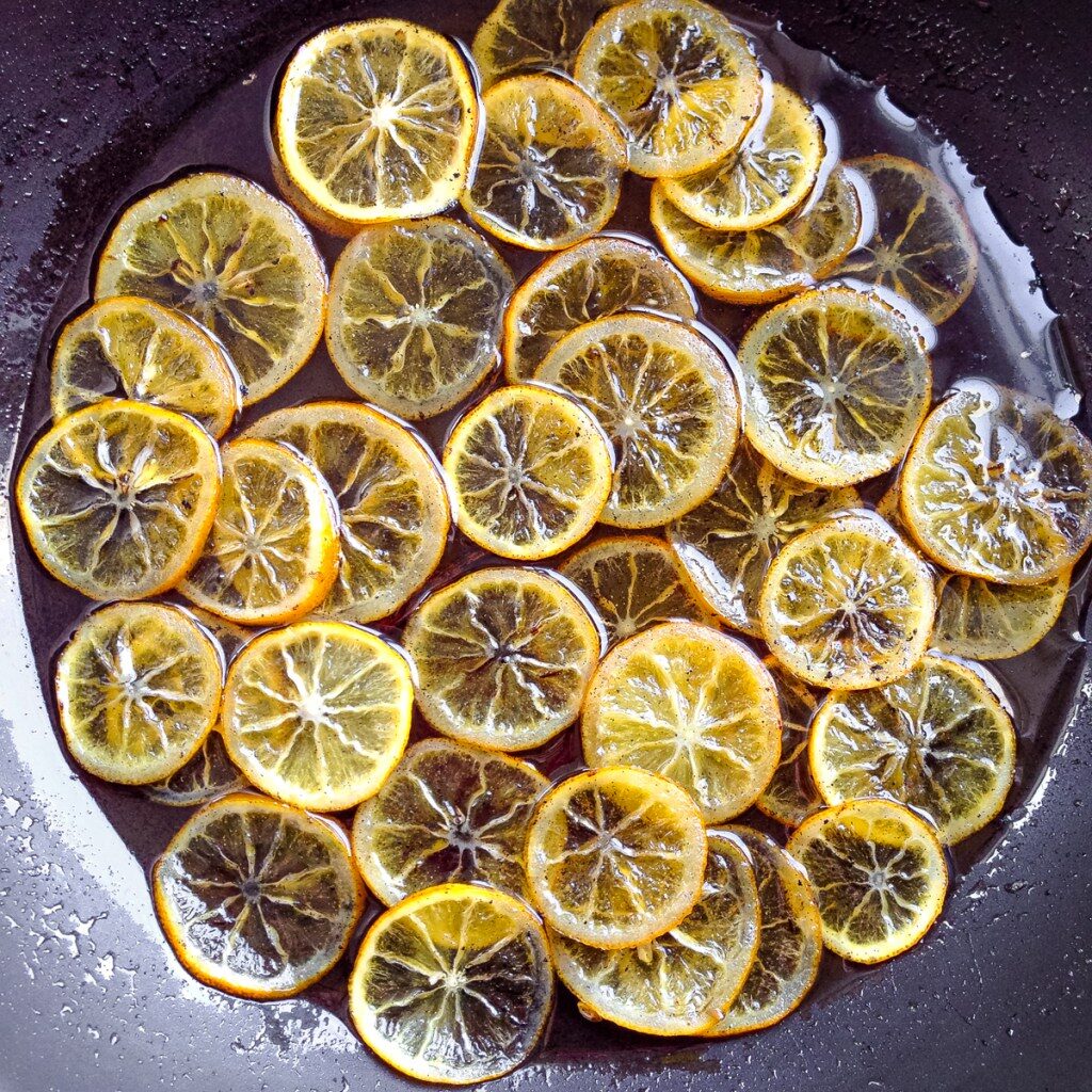 Meyer lemons in a pan
