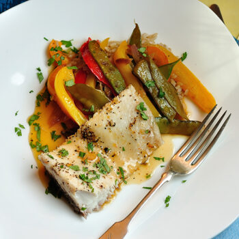 Mandarin Grouper with Peppers and Snow Peas