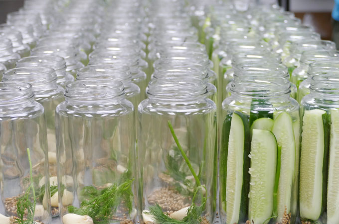 Jars for pickles with brine inside