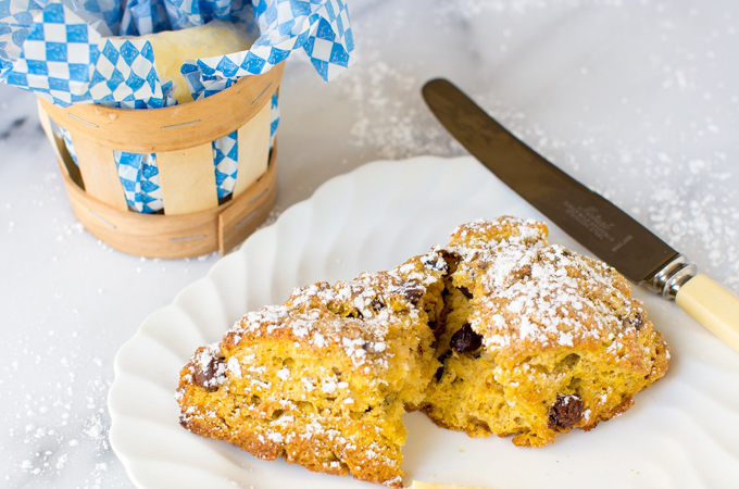 Pumpkin Chocolate Chip Scones with Butter