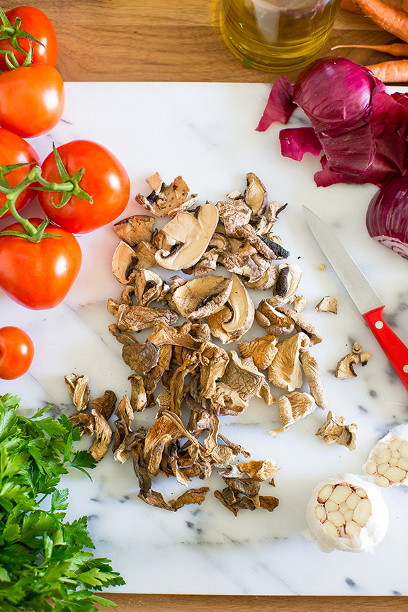 Ingredients for Mushroom Meatloaf on a Cutting board