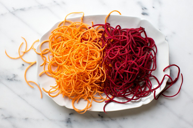 Spiralized Sweet Potatoes and Beets