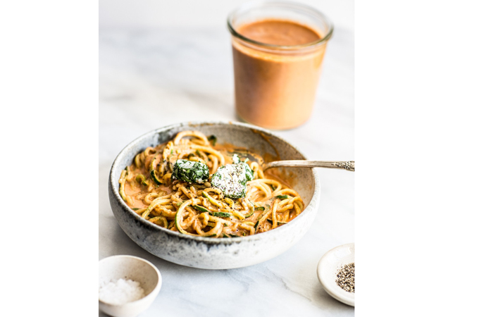 Zucchini Noodles with Roasted Red Pepper Sauce in Jar