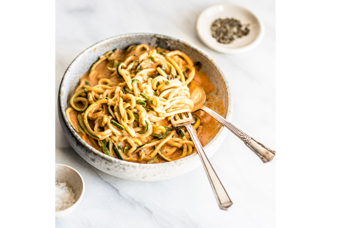 Zucchini Noodles with Roasted Red Pepper Sauce