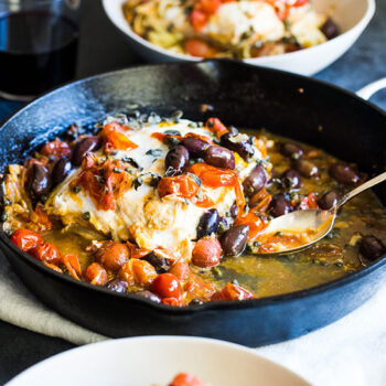 Baked Halibut with White Wine, Olives, Capers and Tomatoes