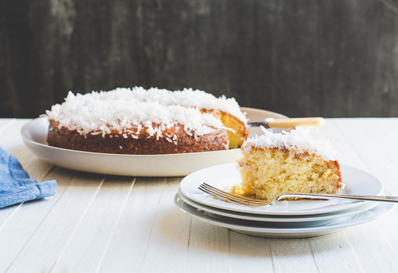 coconut cake slice on a plate
