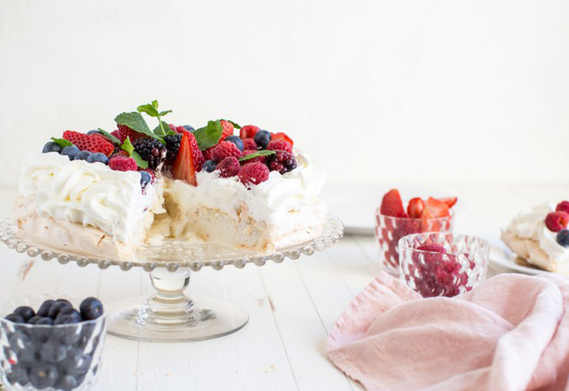 Pavlova cake on a serving dish