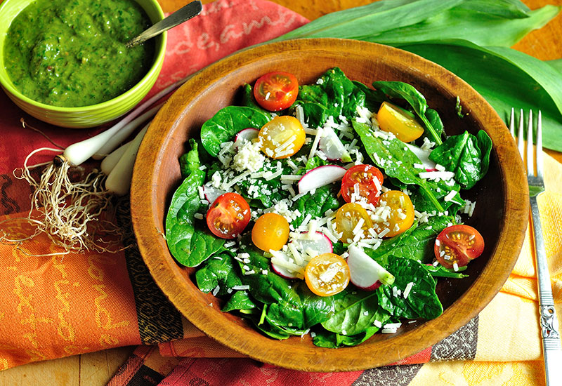 Spinach Salad with Bacony Ramp Vinaigrette