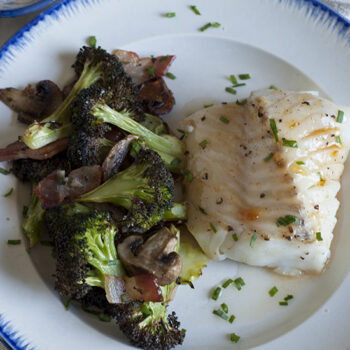 Orange Roasted Cod with Broccoli, Mushrooms and Bacon
