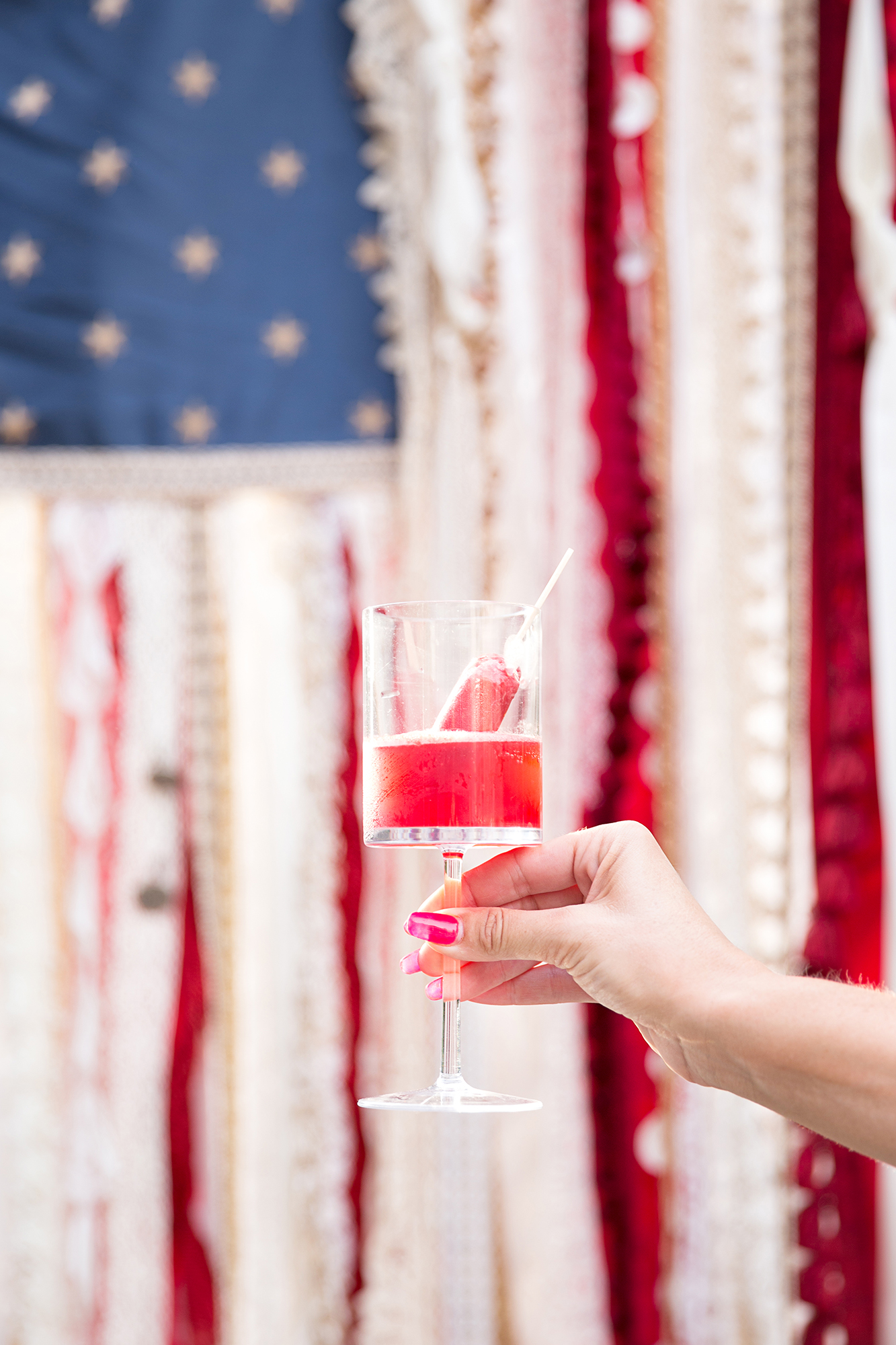 One Stylish Party Cocktail in front of American Flag